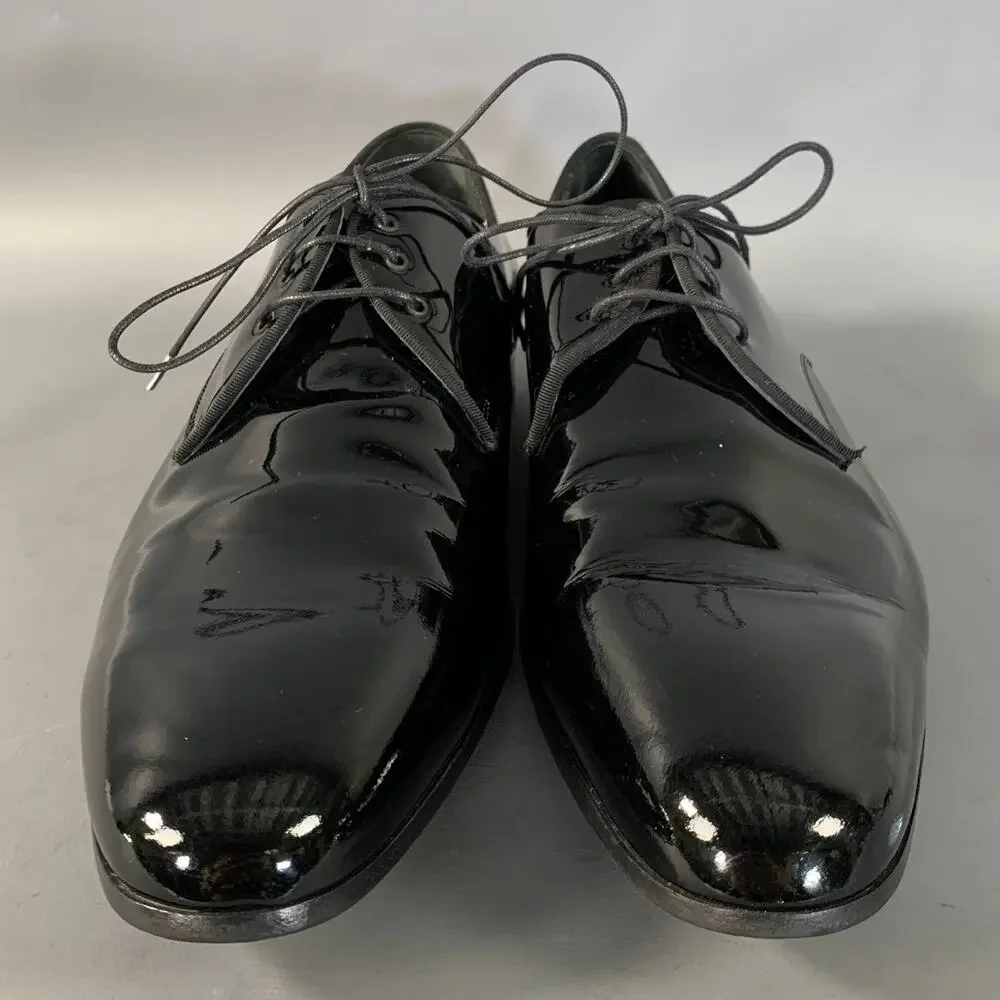 LANVIN Size 11 Black Patent Leather Tuxedo Lace Up Shoes